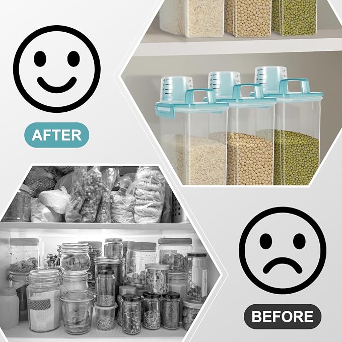 LEAWALK Airtight 4 LBS Rice/Cereal/Dry Food Storage Container BPA Free, 2.11Qt Clear Plastic Kitchen and Pantry Organization Bin Suitable for Oats, Flour, Sugar, Pasta, Pet Food, etc (Clear Blue)