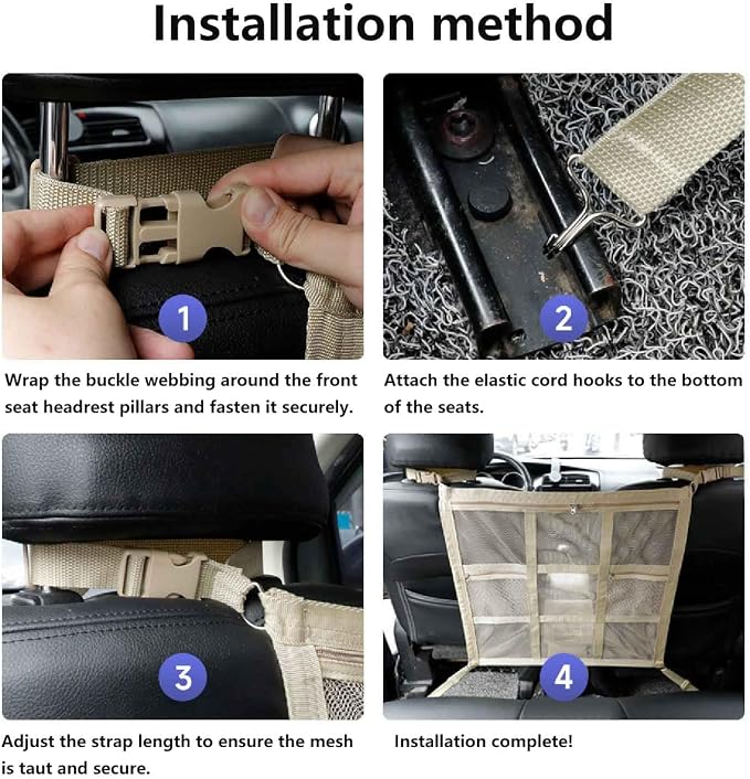 Dog Car Barrier for VW Caddy 2003-2020, Pet Net Organizer | Front Rear Seat Mesh Divider | Breathable Safety Partition | Travel Fence Adjustable Straps | Storage Pockets | Secure Hook