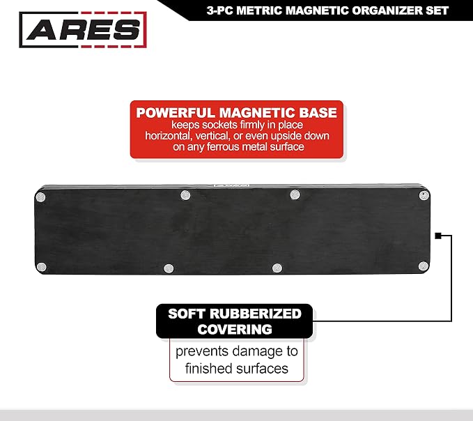 ARES 60036 3-Pc 1/4,3/8,1/2-In Blue Metric Magnetic Socket Organizer | Part No. 60036; Includes 1/4-Inch, 3/8-Inch, and 1/2-Inch Socket Holders