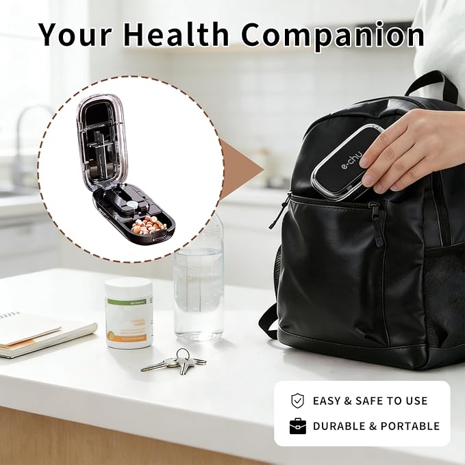 Pill Cutter Splitter for Small and Tiny Pills - Daily Pill Organizer with Professional Adjustable Cutter Splitter for Cutting Multiple Pills, Pill Case for Travel Purse Pocket (Black)