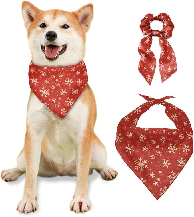 COEQINE Birthday Dog Bandana Funny Christmas Dogs Bandanas with Hair Tie Container for Women Holiday Costume Set 2 Pcs Pet and Owner Matching Outfits