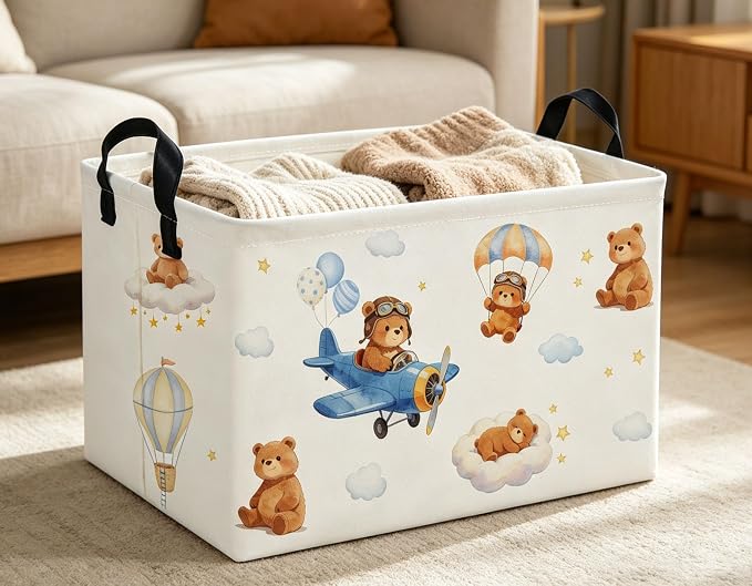 Rectangle Kids Baskets Bear Basket Cute Storage Bin Organizer Boys Box for Room Decor Gift Basket(Bear)