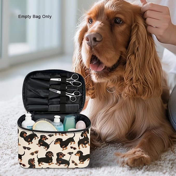Dachshund Makeup Bag for Women Lightweight Multi-functional Cosmetic Bag Large Capacity Makeup Case Organizer with Handle for Travel Trip Daily