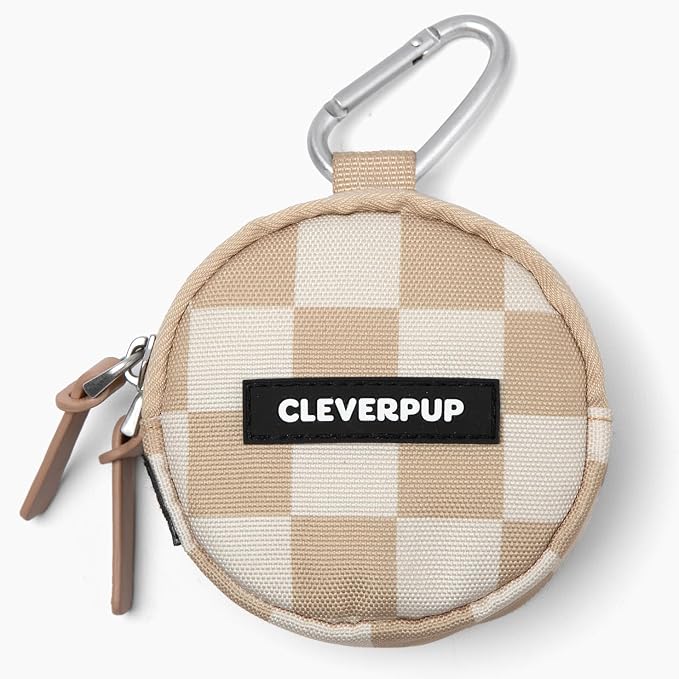 Cleverpup Snackpack Double Insulated Dog Treat Pouch – 1.5 Cup Capacity, 2 BPA-Free Waterproof Zipper Pockets, Carabiner for Belt/Leash – Compact Training & Travel Bag – Checkerboard