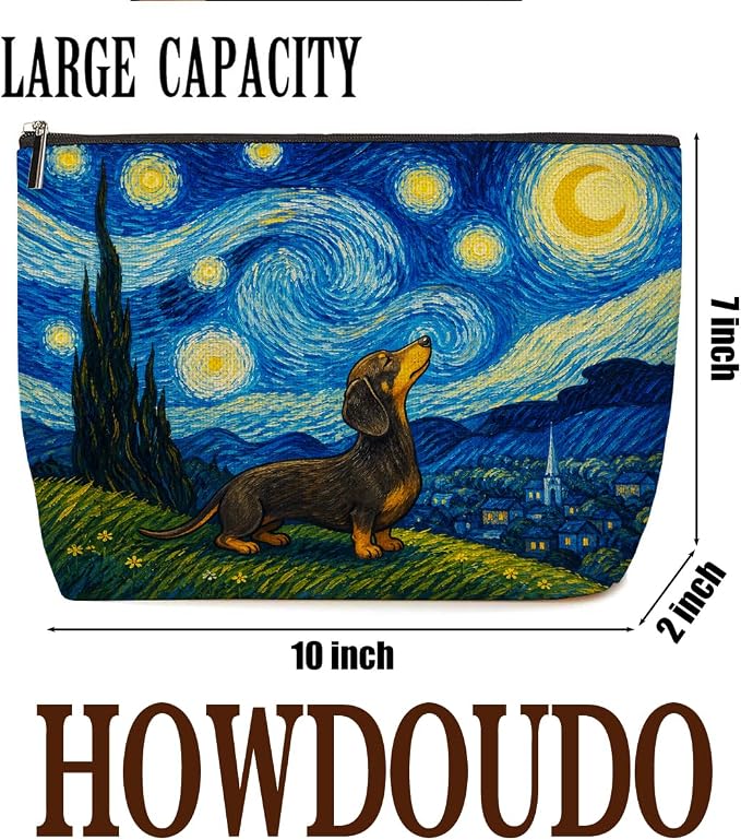 Starry Sky Dachshund Makeup Bag Cute Dog Cosmetic Bag Gifts for Women 02 | Durable Travel Organizer Pouch for Women, Outdoor Portable Toiletry Bag, Christmas Birthday Gift for Mom Friend, Dog lovers