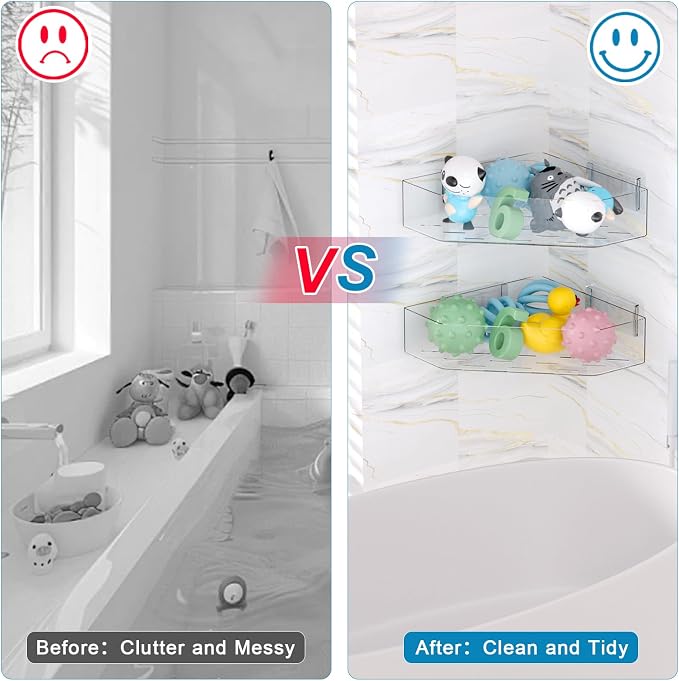 Natheeph Bath Toy Organizer 2-Pack Large Capacity Bath Toy Storage Holder | Space-Saving Corner Shower Caddy for Bathroom & Kitchen, Clear Holder for bath/kitchen items, Quick-Drying Holes