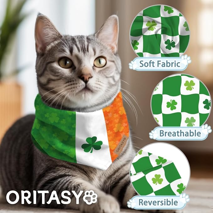 St. Patrick's Day Dog Bandanas, 2-Pack Triangle Reversible Pet Scarves, Premium Fabric, Bandana for All Boys Girls Dogs (L, Style 1)