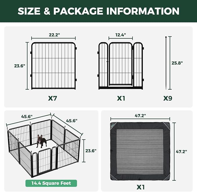 FXW Rollick Dog Playpen with Mesh Top Cover, 24"H, 8 Panels | Heavy-Duty & Easy setup Play Area, Helps Deter Jump-Outs, Indoor Use, For Puppies & Small Dogs, Patented