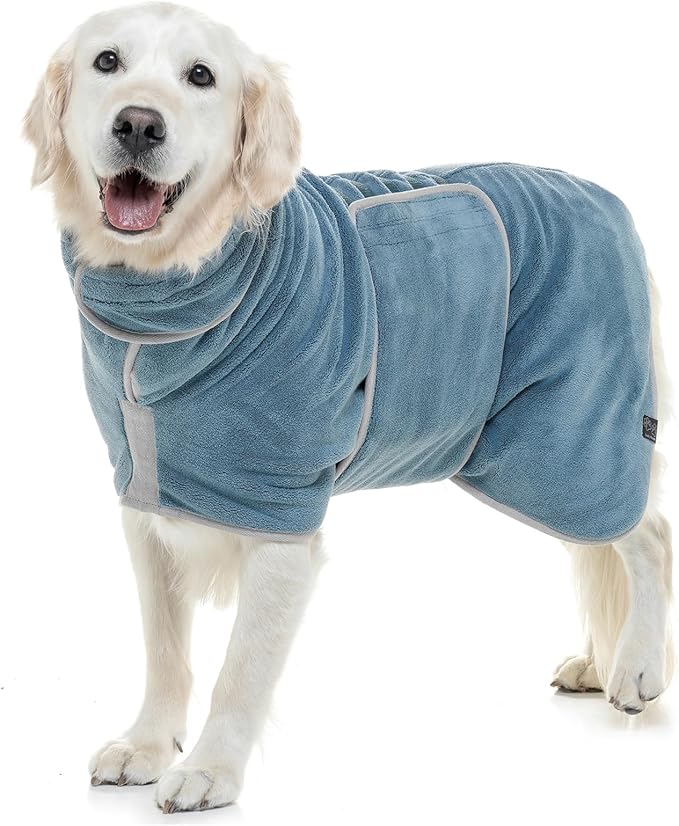 Lucky Pooch® Dog Robe - Luxurious Dog Bathrobe - Ultra Absorbent Dries Your Dogs in Minutes! Double-Layer, Super Soft Towel and Bath Robe All in One (XXL, Petrol Blue)