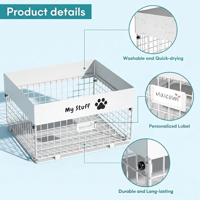 qeerable Dog Toy Box- Metal Toy basket for Dog - Dog Toys Storage Bin for Pet - Personalized Large Dog Toys Basket for Puppy and Pet- White Chew Resistant Dog Toy Chest & Organizer