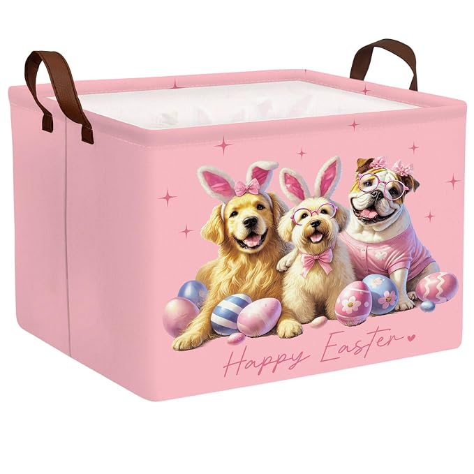 Kid Rectangular Empty Easter Basket for Girl Boy Bunny Eggs Easter Basket Gift Baby Room Decor Storage Organizer (Dog Pink)
