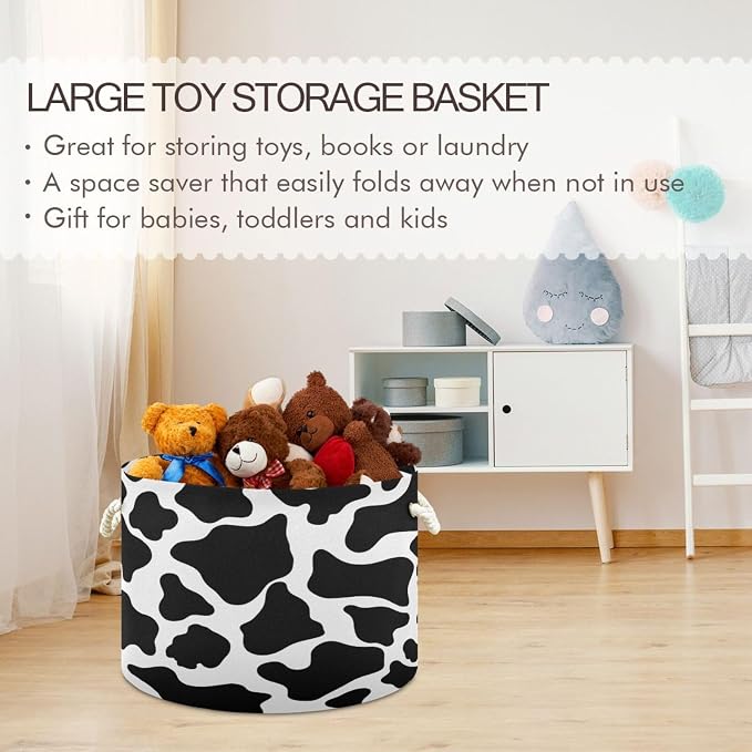 DOMIKING Large Storage Basket for Toys Cow White Texture Storage Bin Box Organizer Basket for Home Decor Pet Toy Blankets Nursery