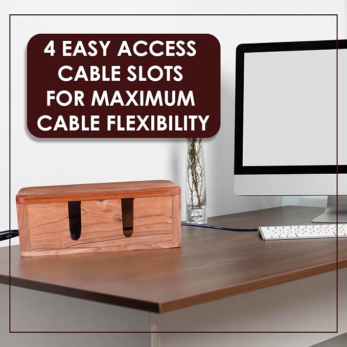 Acacia Cable Management Box - Rustic Design (Front Slots, Large)