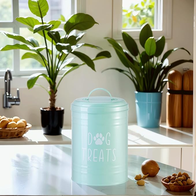 Dog Treat Container Airtight Set of 2, 9x5.5''&7x4'', 12Cup Capacity(Green) | Airtight Lid Keep Food Fresh,Large Capacity Dog Treat Jar Suitable All Popular Treats,Dent-Resistant Durable Metal Cookie Jar