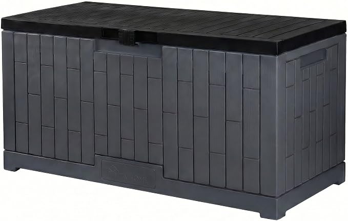 YITAHOME Large Deck Box 120 Gallon Resin Outdoor Storage Box | Patio Storage Bin Bench Seat for Outdoor Pillows, Garden Tools and Pool Supplies, Waterproof Lockable, Dark Gray