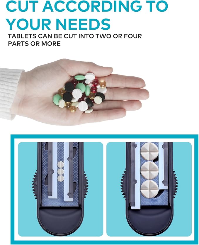 Pill Cutter Splitter for Small and Tiny Pills, Adjustable Pill Splitters for Small or Large Pills Accurately Cuts Multiple Pills at Once,Medicine Cutter Sharp Blade with Safety Guard