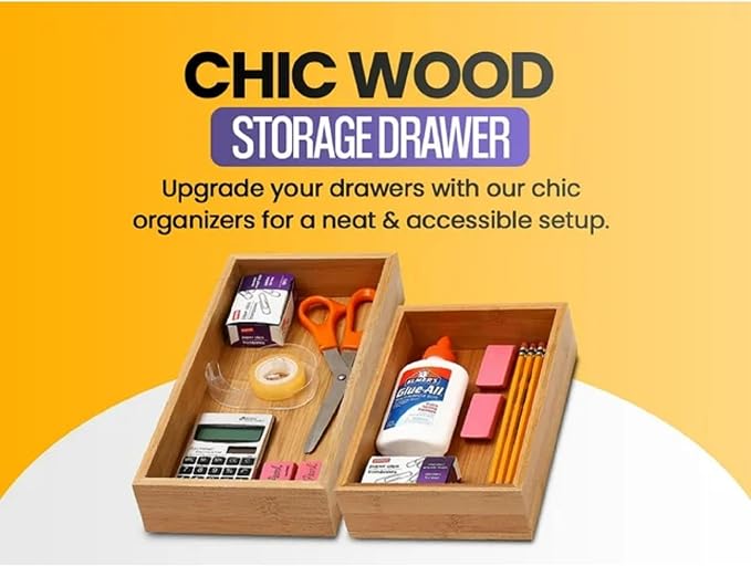 YBM HOME Bamboo Drawer Organizer Storage Box for Kitchen Drawer, Junk Drawer, Office, Bedroom, Children Room, Craft, Sewing, and Bathroom, 6 Pack 6x6x2 inch