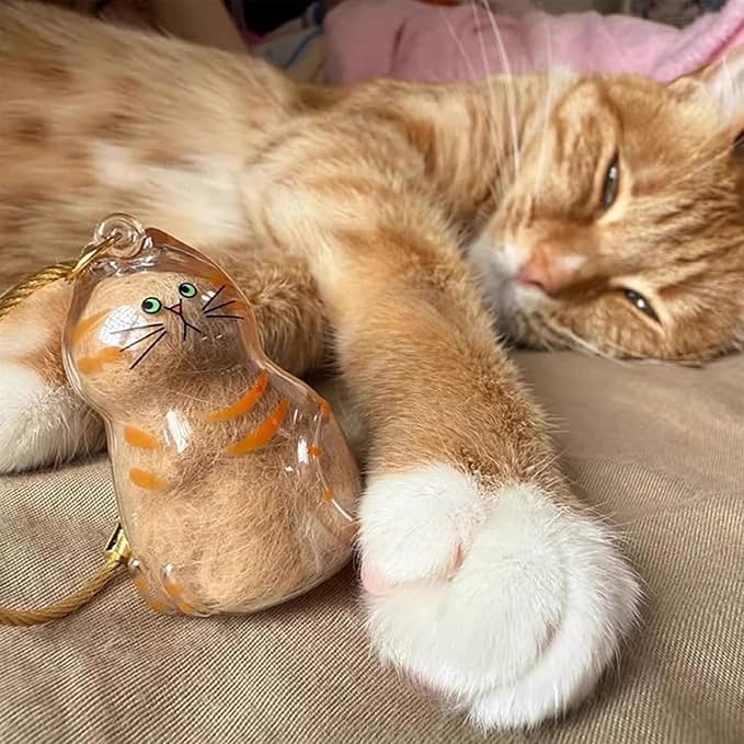 Cute Cat Hair Keychain Transparent Pet Fur Keepsake with Tweezer | Portable Cat Fur Keychain DIY Pet Hair Memorial Keepsake Cats Hairs Collector Charm Storage Box, Cats Lover Collecting Gifts