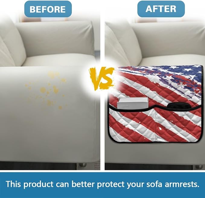 American Flag Sofa Arm Covers Couch Arm Rest Covers for Sofa Cat Scratch Proof Slipcover Easy to Clean Armchair Cover Reusable Furniture Protector