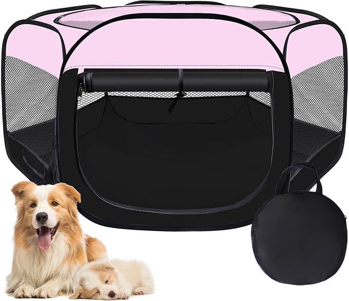 Dog Cat Playpen, Pet Puppy Playpen, Puppy Dog Play Pen, Cat Tent(Pink, M) | Portable Dog Playpen, Puppy Dog Cat Play Pen for Indoors Kitten Playpen, Collapsible Small Cats Crate Cage for Small Dogs