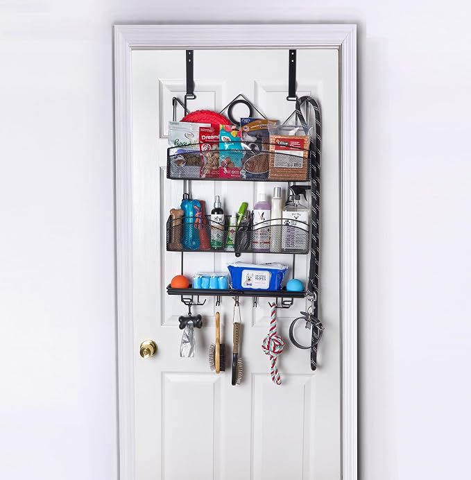 Pet Suppy Organizer #3200 in Black Dog and Cat Storage Over the Door or Wall Closet Rack