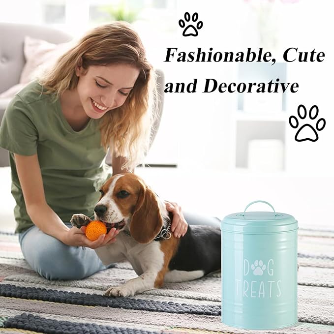 Dog Treat Container Airtight, 9.1''Hx5.5''W, 10 Cup Capacity (Green) | Airtight Lid Keep Food Fresh,Large Capacity Dog Treat Jar Suitable All Popular Treats,Dent-Resistant Durable Metal Cookie Jar