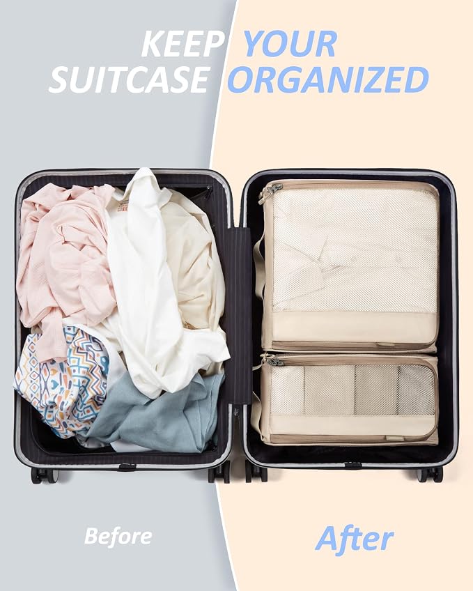 BAGSMART Keep Shape Packing Cubes, 7 Set for Travel, Lightweight Cubes, Suitcase Organizer Bags Set for Essentials