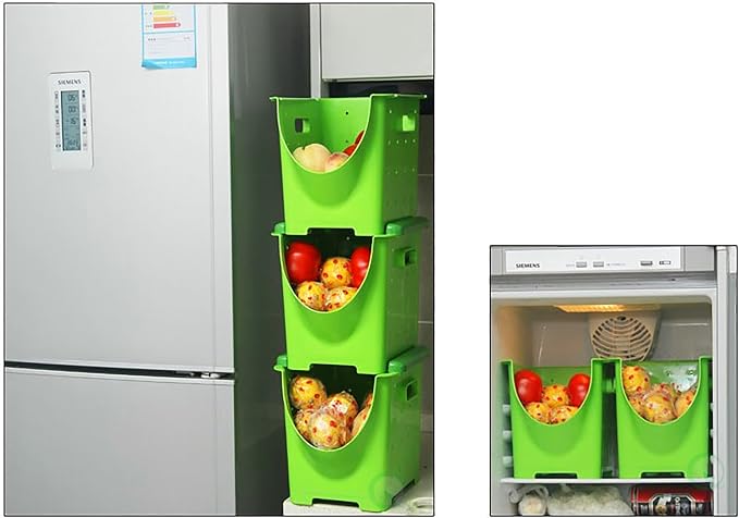 Basicwise Stackable Plastic Storage Bin - Clear Organizer Box for Closet, Pantry, Toys, Office - Sturdy, Cut Out Handles, Easy Access Even When Stacked - 10" W x 11" D x 9" H, Green