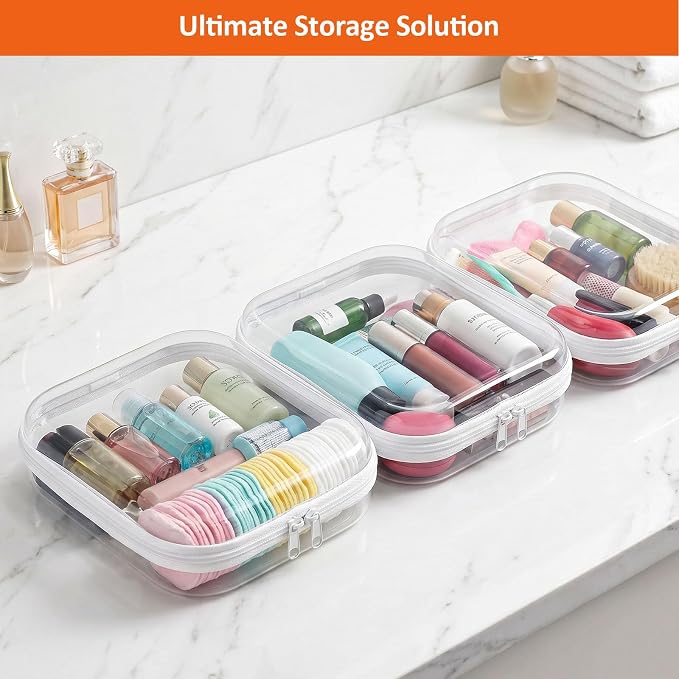 3 PCS Clear Hard Shell Zipper Case, Hard Plastic Zipper Pouches, Diaper Bag | Toy Organizer, Resistant, Storage Organizer Box for Travel, Makeup Bag, Toiletry Bag, Electronics, Pencil Pouches