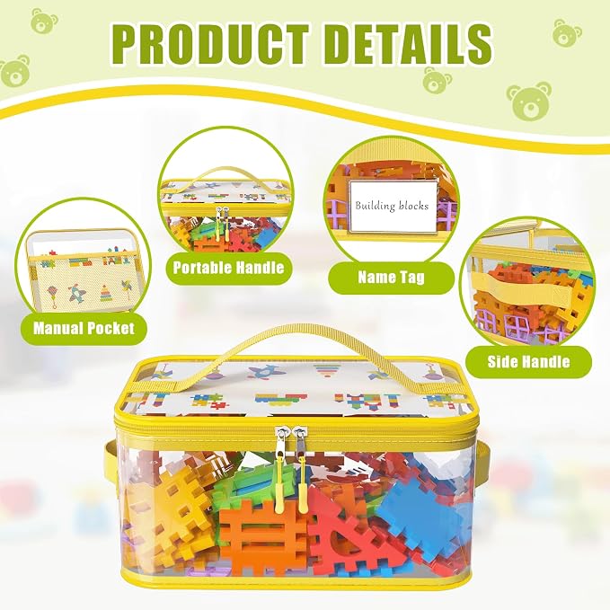 8 Pack Large Clear Toy Storage Bags with Labels, Handles, Zippers XL | Large Capacity, Transparent PVC, Waterproof Dustproof, Space-saving, Portability for Building Blocks, Puzzle, Dolls, Travel