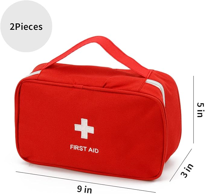 Portable Empty First Aid Kit Bag, Travel Medicine Pouch, Small Medical Bag (2 Pieces Red)
