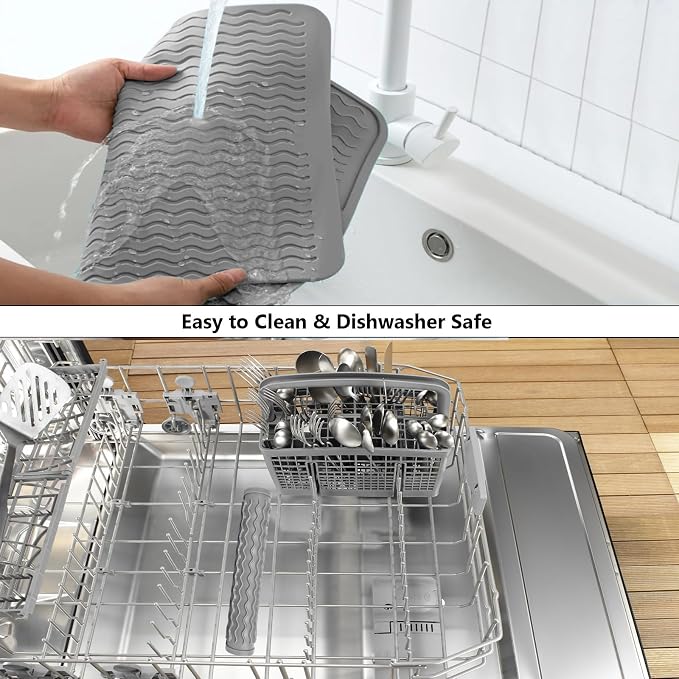 ZLR 4-in-1 Silicone Mat: Air Fryer & Coffee Maker, 12"x12", Dark Gray | Dish Drying Mat, Heat-Resistant Trivet to 450°F, Appliance Non-Slip Base, Food-Grade, Dishwasher Safe, Rolls Up