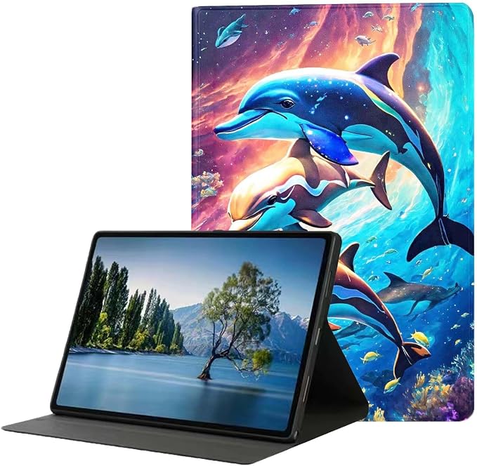 for Samsung Galaxy Tab S9 Plus/S9 FE Plus 5G 12.4 Inch 2023 Tablet Case,Premium Leather Folio Stand Auto Wake/Sleep,Multiple Viewing Stand,Cute Dolphin
