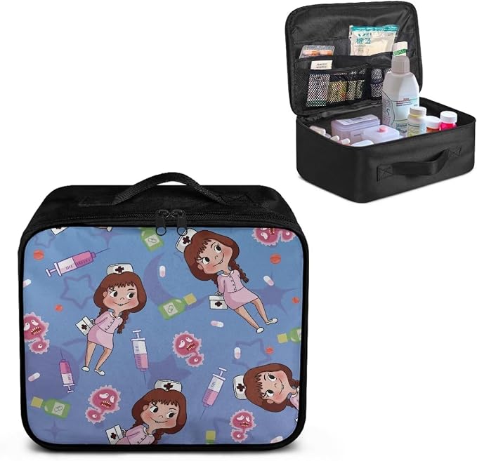 Nurse Gril Cute Small First Aid Kit Travel Bag Empty Purple Medical Bag Empty Travel Medicine Kit Bag Pattern Medical Equipment Bag for Home Outdoor Travel Camping Hiking
