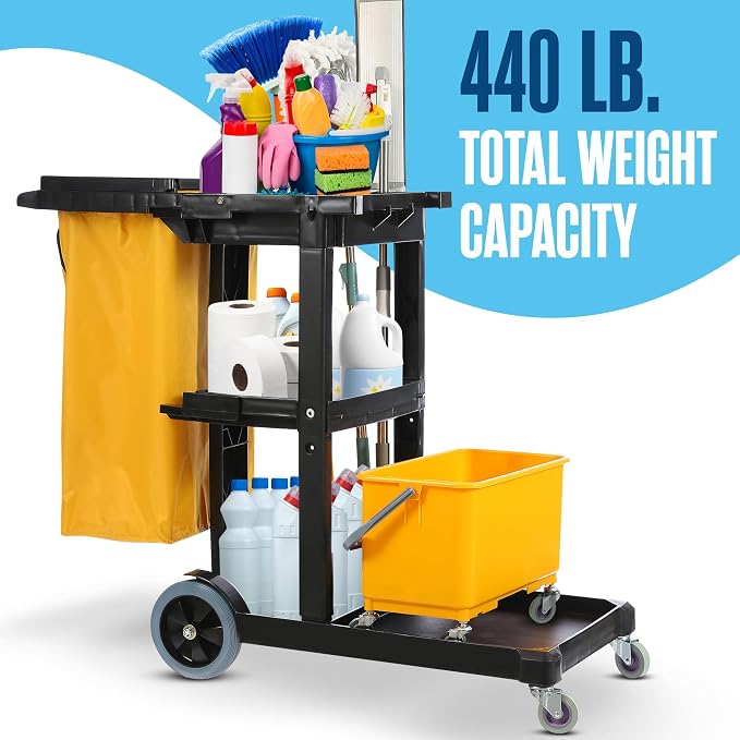 Cleaning Cart, Janitorial Cart, Cleaning Caddy with Wheels, Janitor, 440 Lb | Houseables for Housekeeping, Custodian, House Keeping, Maintenance, Rolling Supply Organizer, Custodial, Maid, Commercial