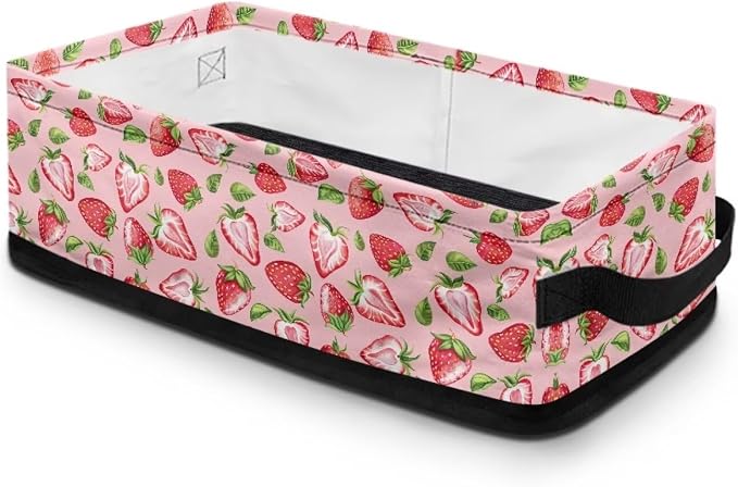 Strawberry Toilet Paper Basket with Handle, Decorative Toilet Tank Topper Basket with Handle for Countertop Shelves, Bathroom Bedroom Living Room Decor