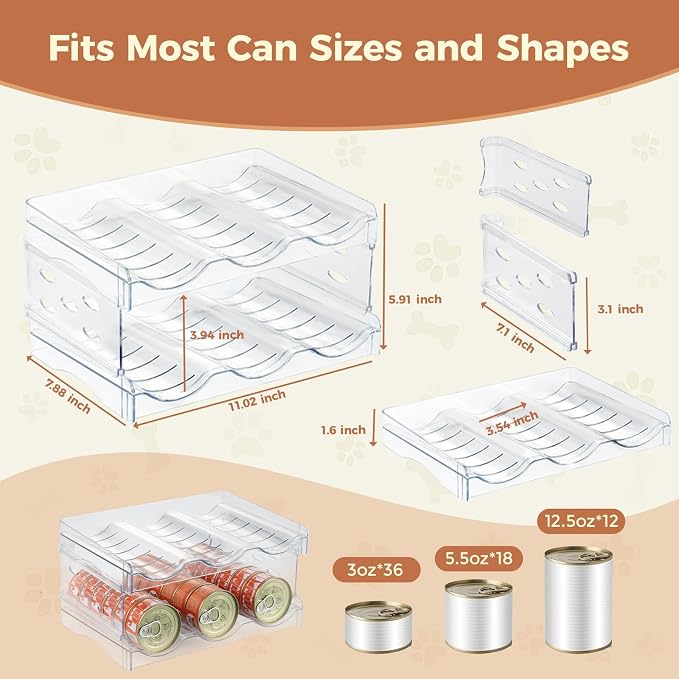 2 Layers Transparent Cat Food Can Organizer Can Hold 36 (3oz) Cans | Acrylic Cat Food Storage, Mold-Resistant, Non-slip Design, Heavy-Duty Storage for Countertop Kitchen Cabinet Pantry Shelf