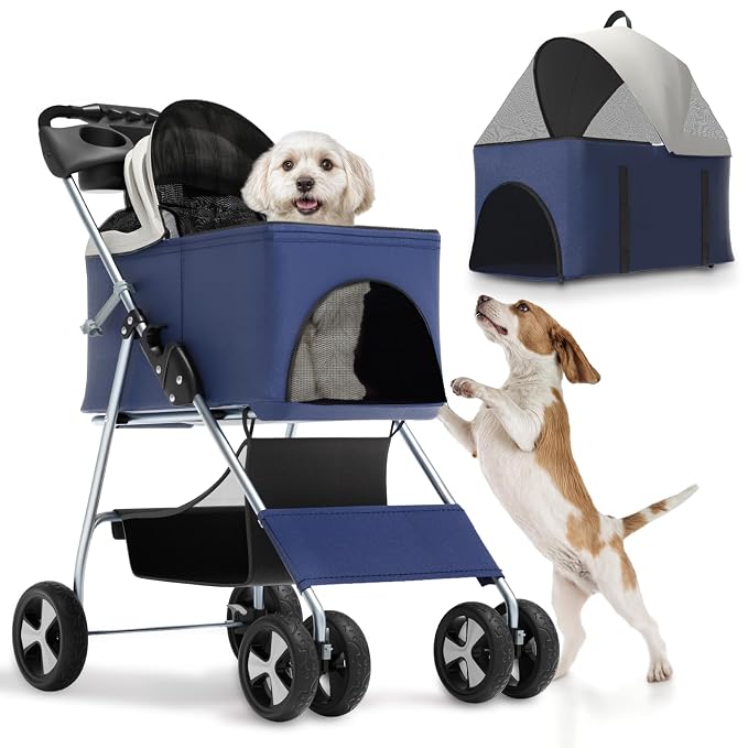Magshion 3-in-1 Foldable Pet Stroller for Small to Medium Dogs and Cats | Dog Travel Jogger with Detachable Carrier, Cup Holder & Storage Basket, For Small/Medium Dogs & Cats Up to 33 lbs