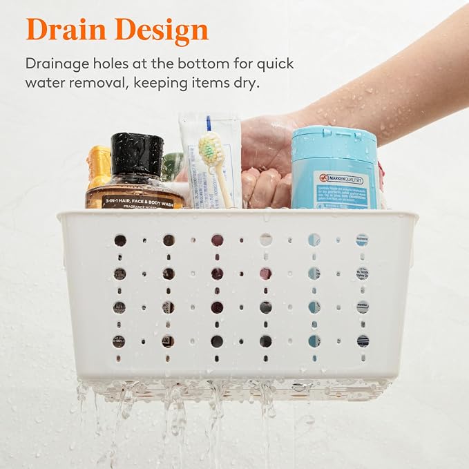 Lifewit Portable Shower Caddy, Plastic Basket Organizer, White, 2 Pack | Adjustable Dividers, Drain Design, College Dorm Room Essentials with Handle, for Bathroom