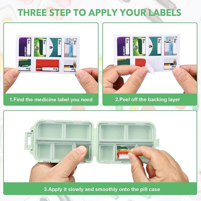 Green Foldable Pill Organizer with 189 Labels - Travel Medicine Kit (1 Pack)