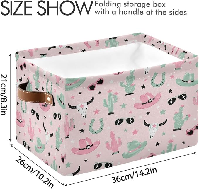 Kigai Storage Basket, Fabric Collapsible Closet Organizer Bin | Western Print Waterproof Foldable Canvas Basket with Handles for Shelves, Nursery, Closet, Bedroom & Bathroom
