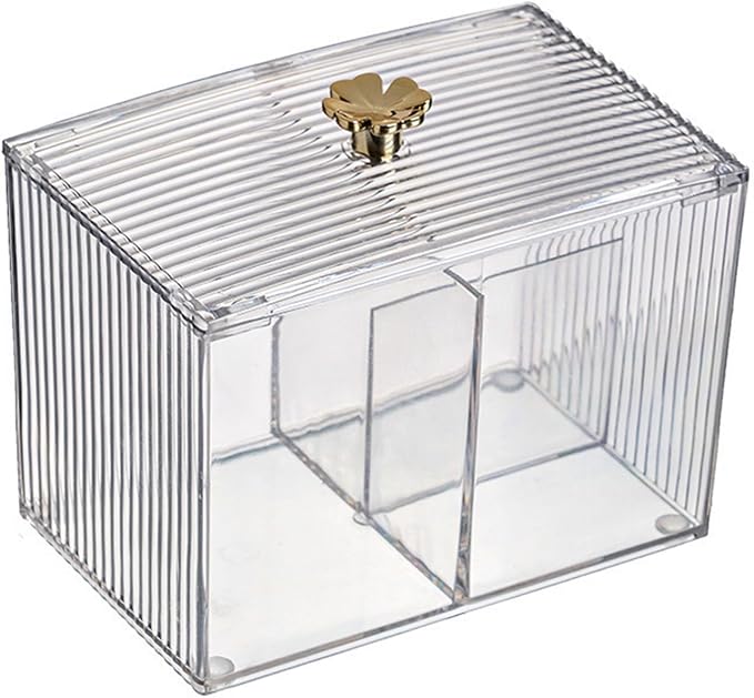 Cotton Pad Storage Box Cotton Swab Container Transparent Cosmetic Organizer with Lid Grid for Makeup Vanity Desk Decoration Durable PET Plastic 248g