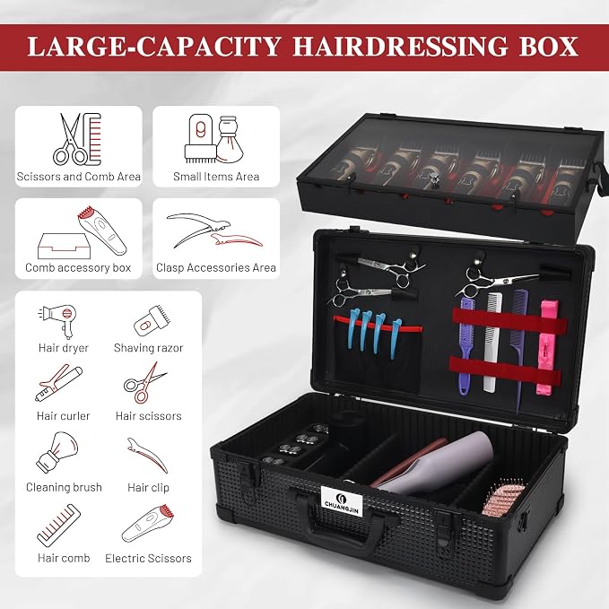 Large Barber Carrying Case, Hairdresser Tool Box Organizer Traveling Case, Portable Travel Barber Suitcase for Hair Stylist Pet Groomer Beauty Salon Makeup Artist