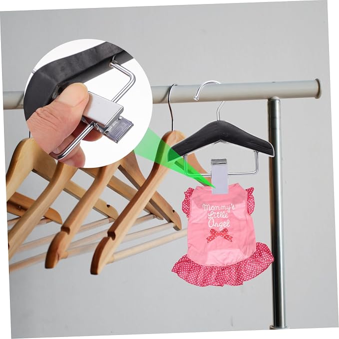 Toyvian Wooden PET Clothes Hanger Adjustable Dog Clothing Rack Clips for Pants and Dresses PET Apparel Hanger for Cats and Dogs