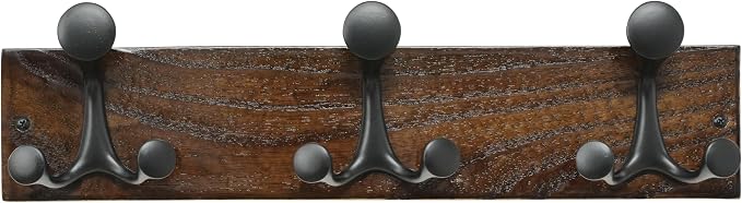 SKOLOO 17-Inch Walnut Wood Coat Rack Wall Mount with 3 Triple Hooks - Ideal for Family Entrances, Classrooms, and Pet Supplies Storage - Perfect Coat Hooks for Wall