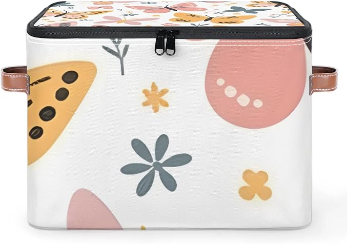 Pink Butterfly Foldable Storage Bin with Lid Zipper | Closet Shelf Organizer, Boxes, Basket Containers for Home, Lidded Storage Cube for Bedroom, Waterproof, with Handles