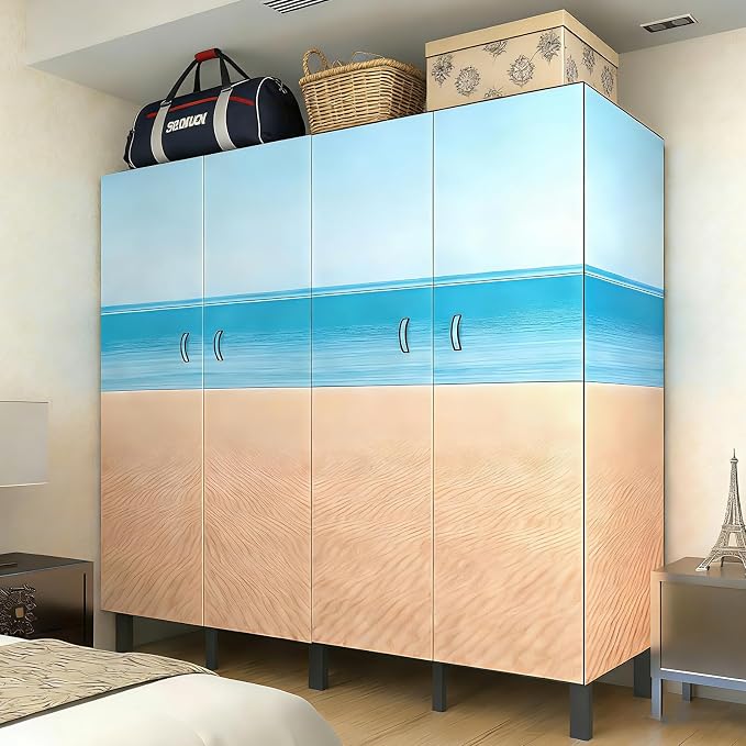 Heavy Duty Clothes Rack with Cover & Magnetic Doors, 1500lb Portable Wardrobe Closet - Foldable Garment Rack for Bedroom, Large Storage for Hanginng Dresses Jackets (Beach Blue, 49.2IN)