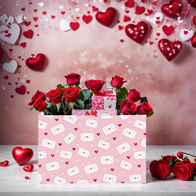 Valentine's Day Basket Gift for Empty Cute Heart Large Storage Bin for Kid and Baby Room Décor (Pink Envelope Love)