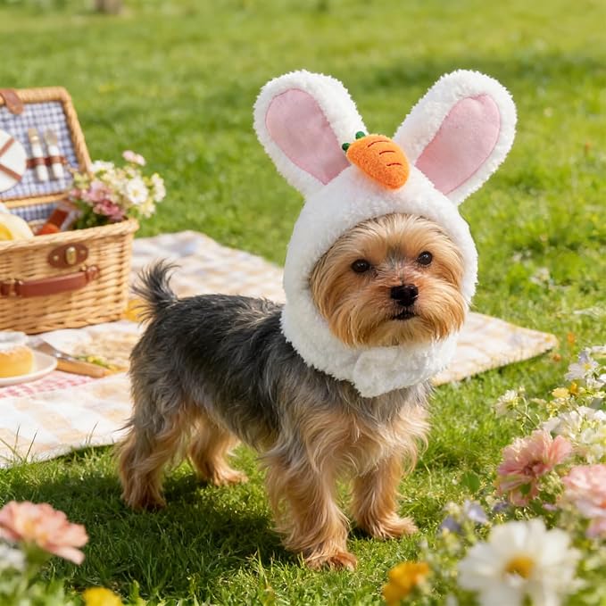 Small Pet Headwear Bunny Ears Polyester White for Cats | Puppy Kitten, Holiday Celebrations and Special Events, Breathable Lightweight Comfort with Easy off Wear