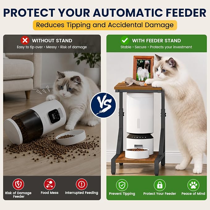 Snughome Adjustable Automatic Cat Feeder Stand, Elevated Cat Feeding Station with 3" Raised Platform, Smart Feeder Riser Table, Helps Promote Comfortable Feeding Posture, Metal Frame & Particleboard